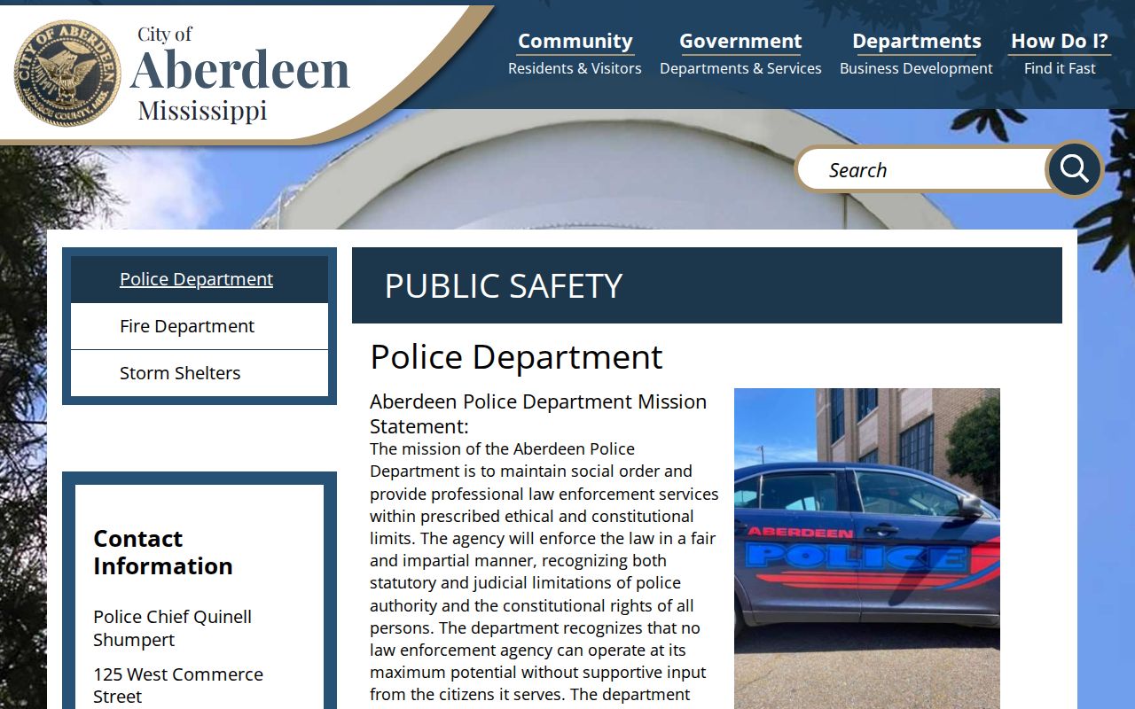 Aberdeen Police Department official arrest-record contact page